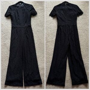 Antonio Melani Elegant Black allover Lace Jumpsuit women’s size 2 short sleeve